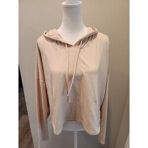 We Over Me Flushed Nude Zen Oversized Pullover Cropped Hoodie Sz M Boxy soft EUC